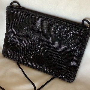 Vintage Robinson's Diagonal Design Beaded Black Evening Bag